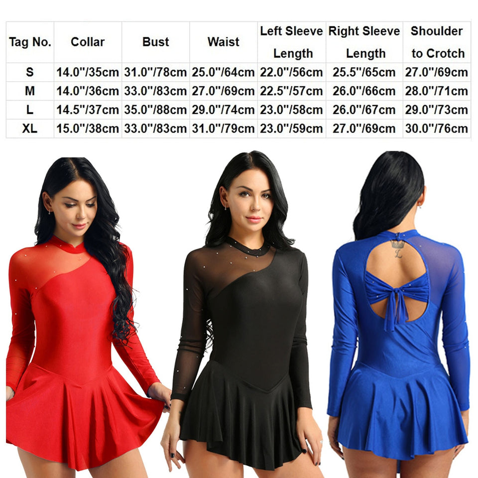 EPibuss Costume Long Sleeve Latin Ballet Stage Dance Gymnastics Leotard Dress