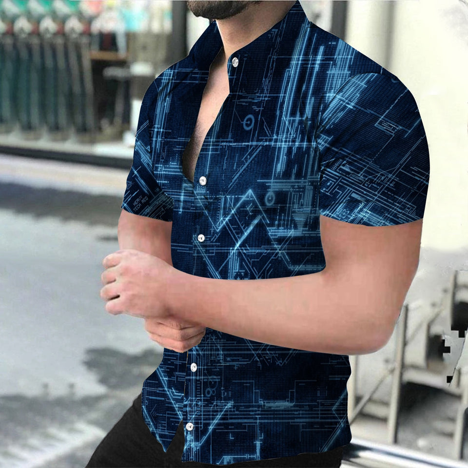 EPibuss Men Summer Casual Buttoned  Print Short Sleeve Shirt