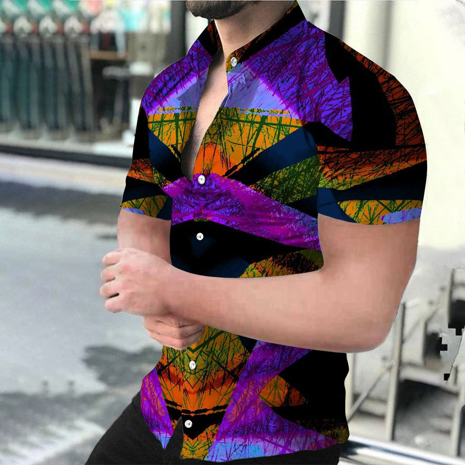 EPibuss Men Summer Casual Buttoned  Print Short Sleeve Shirt