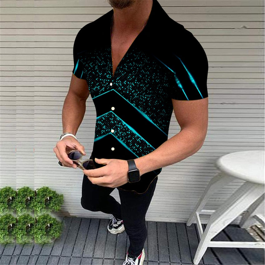 EPibuss Men Summer Casual Buttoned  Print Short Sleeve Shirt