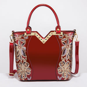 EPibuss AMELISH High Quality Patent Leather Flower Embroidery Diamond Luxury Bag for Women