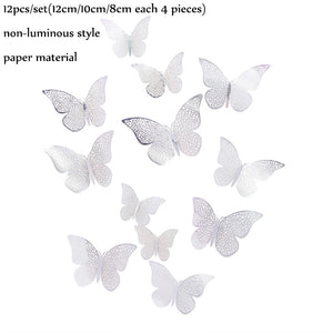 EPibuss 12pcs/lot Luminous  Colorful Butterflies Butterfly 3D Wall Sticker