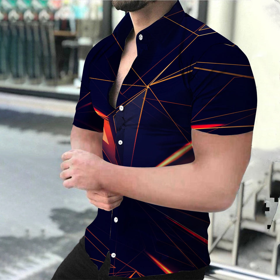 EPibuss Men Summer Casual Buttoned  Print Short Sleeve Shirt