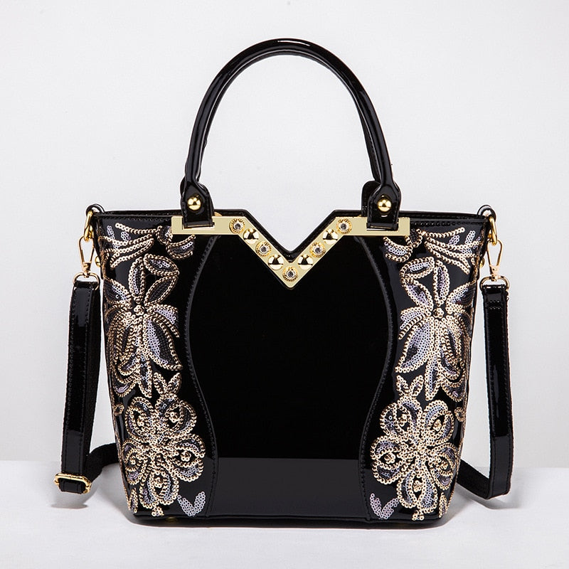 EPibuss AMELISH High Quality Patent Leather Flower Embroidery Diamond Luxury Bag for Women