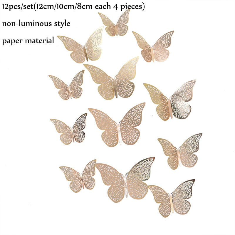 EPibuss 12pcs/lot Luminous  Colorful Butterflies Butterfly 3D Wall Sticker