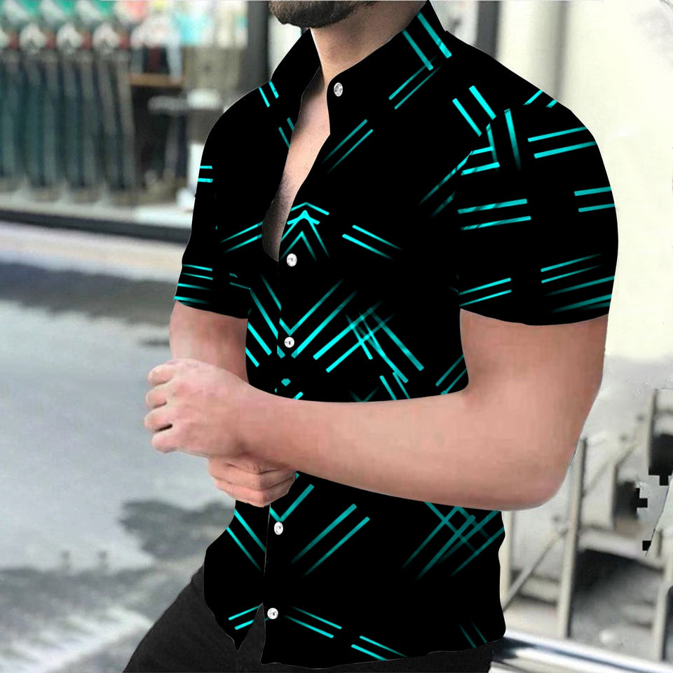 EPibuss Men Summer Casual Buttoned  Print Short Sleeve Shirt