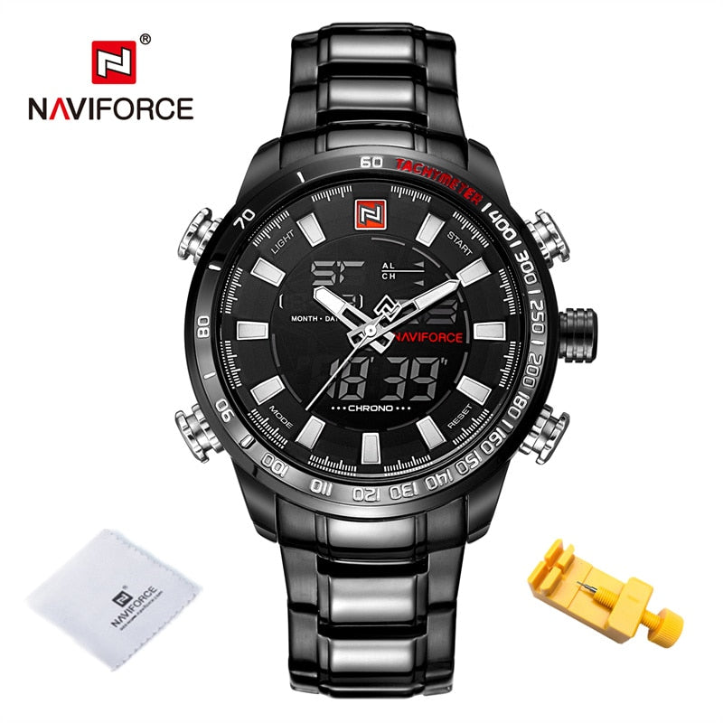 EPibuss NAVIFORCE  Men Luxury Brand Stainless Steel Waterproof  Military Sport Digital Watch