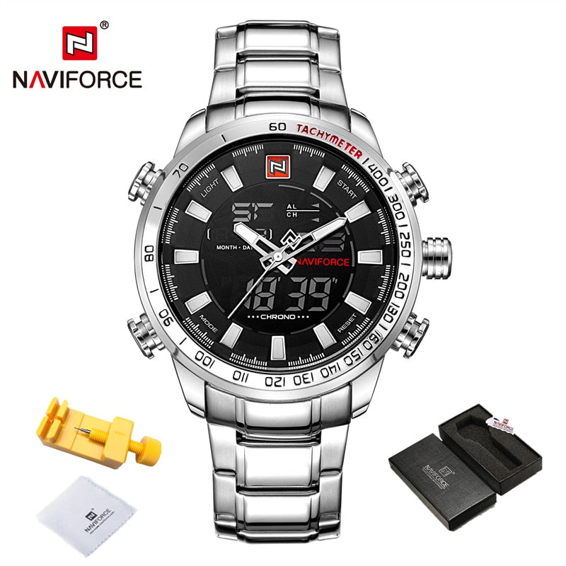 EPibuss NAVIFORCE  Men Luxury Brand Stainless Steel Waterproof  Military Sport Digital Watch