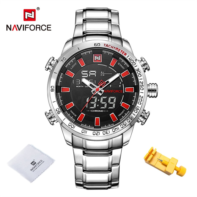 EPibuss NAVIFORCE  Men Luxury Brand Stainless Steel Waterproof  Military Sport Digital Watch